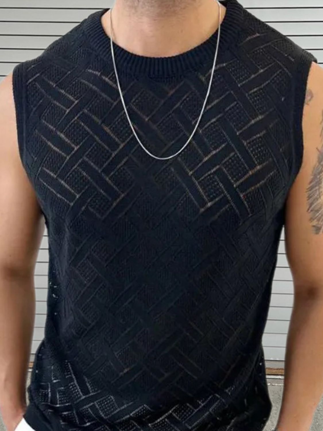 Men's Round Neck Sleeveless Eyelet Knit Top - Damned Threads